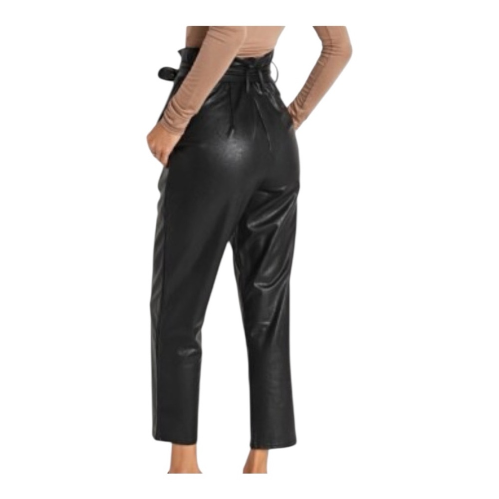COMMANDO Faux Leather Paper Bag Waist Pants Women’s Size M Black High Rise Taper - Picture 3 of 16